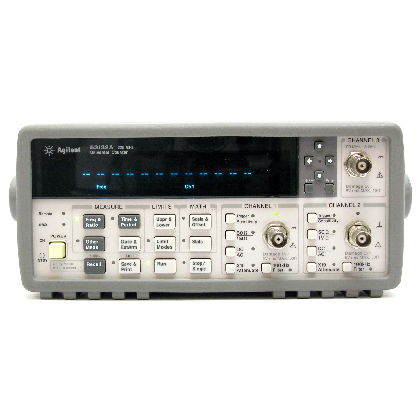 Agilent 53132A universal frequency counter for high precision frequency and time interval measurement.