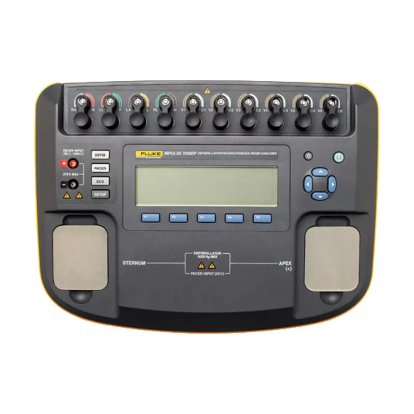 Fluke Impulse 7000DP defibrillator analyzer for professional biomedical testing of AEDs and defibrillation systems.
