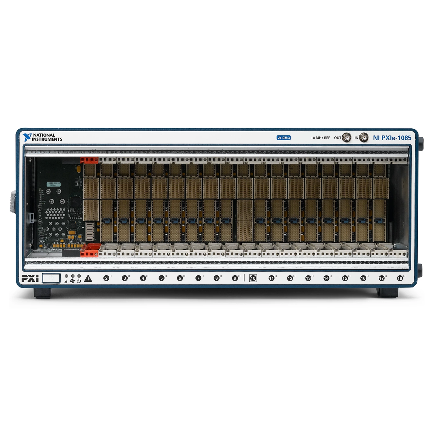 NI PXIe-1085 high-speed 24 Gb/s PXI Express chassis for modular test and measurement systems.