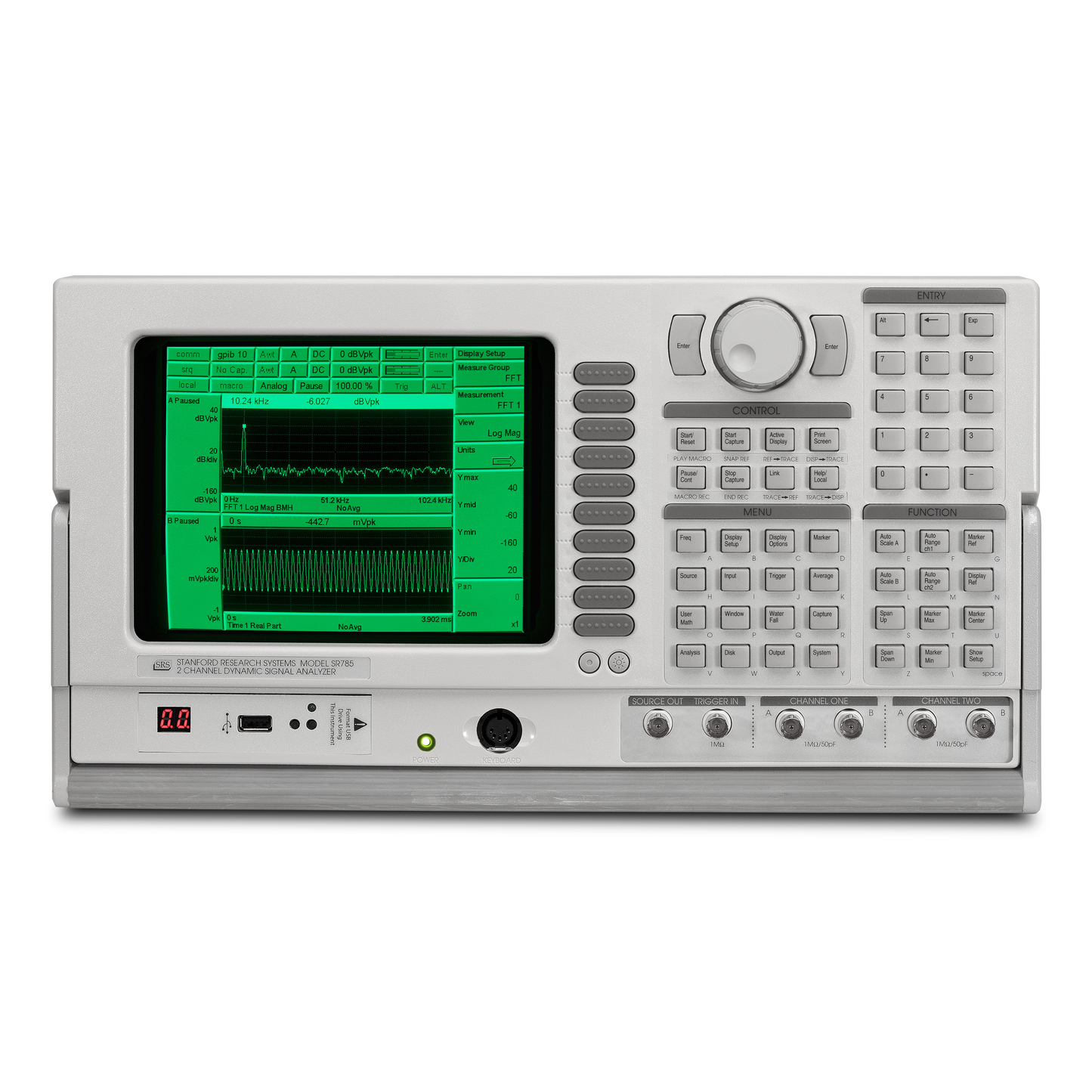 Stanford Research Systems SR785 dynamic signal analyzer for FFT spectrum and vibration analysis.