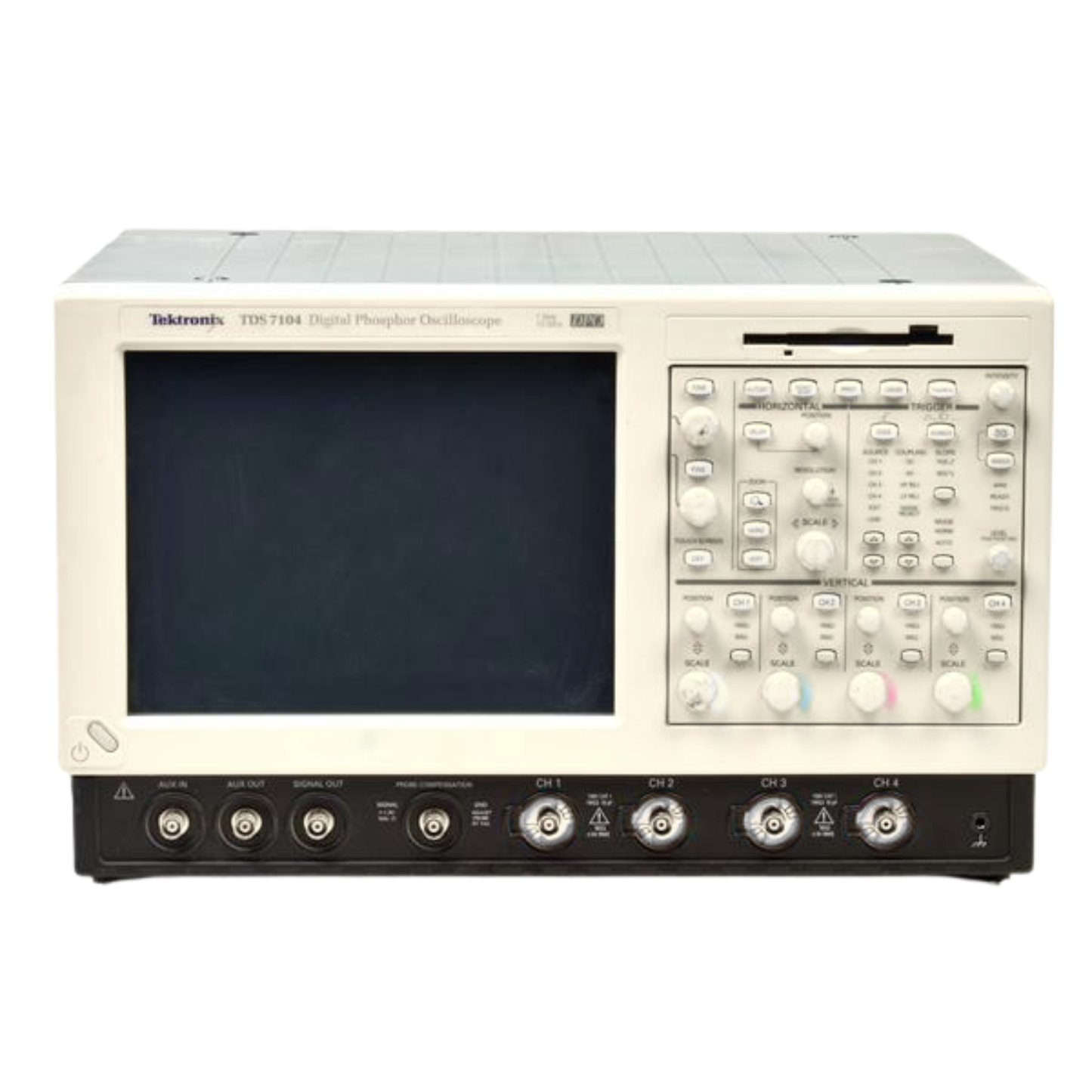 Tektronix TDS7104 1 GHz four-channel digital oscilloscope for high-speed electronic signal analysis.