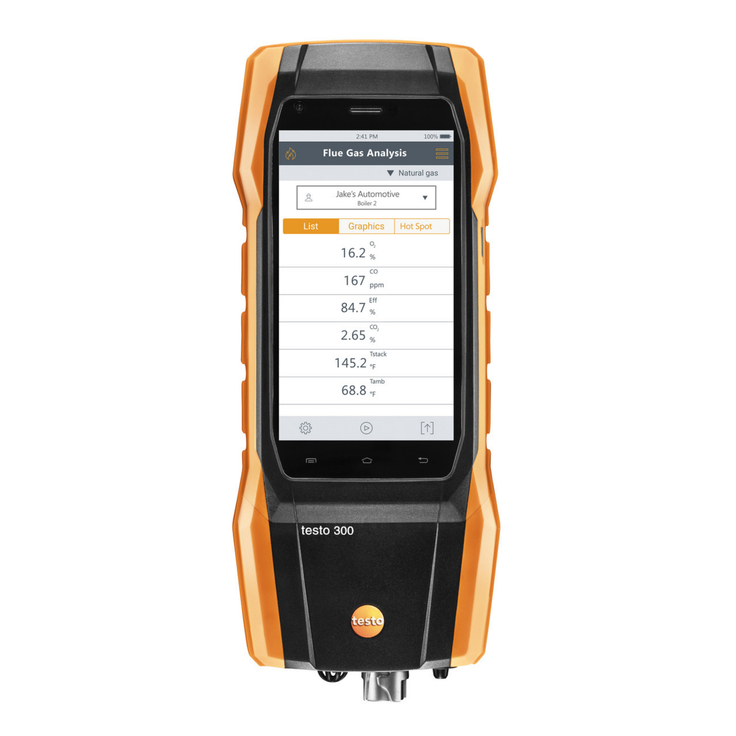 Testo 300 smart combustion analyzer for HVAC flue gas and combustion efficiency testing.
