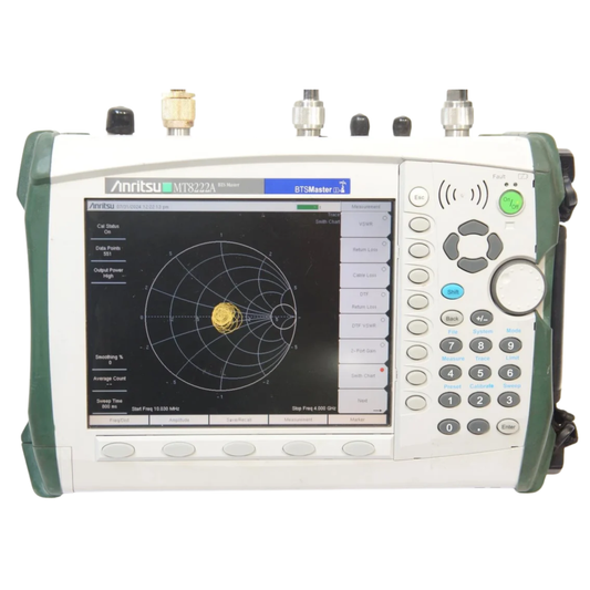 Anritsu MT8222A BTS Master handheld RF spectrum analyzer for wireless network testing and cable antenna analysis.