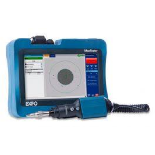 EXFO MaxTester MAX-FIP platform combined with FIP-430B fiber inspection probe for accurate fiber optic inspection, testing, and network diagnostics.