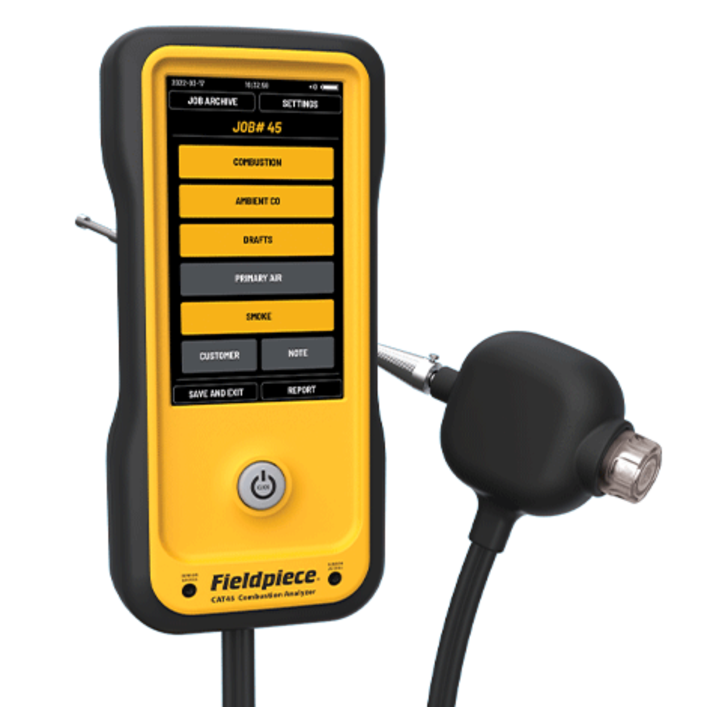 Fieldpiece CAT45 combustion analyzer for HVAC flue gas testing and combustion efficiency analysis.