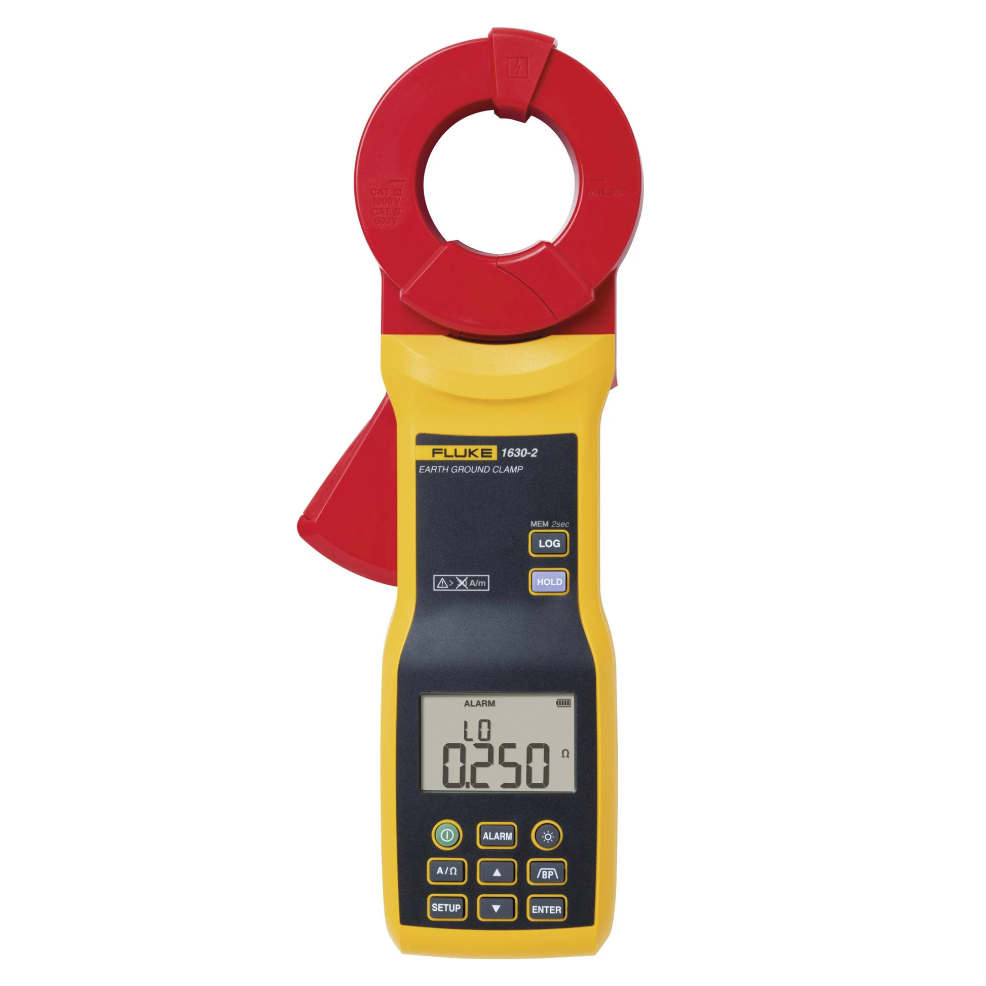 Fluke 1630-2 earth ground clamp tester for non-intrusive ground resistance and leakage current measurement.