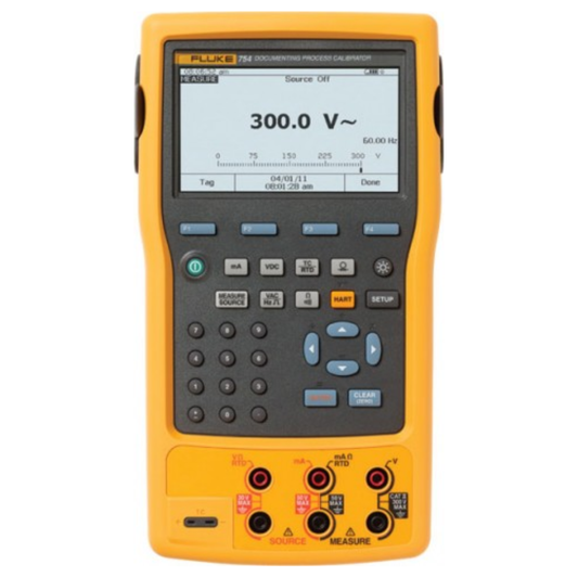 Fluke 754 documenting process calibrator for industrial loop pressure and temperature calibration.