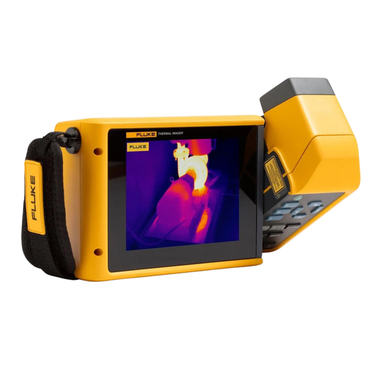 High-resolution Fluke TiX580 industrial thermal imaging camera with rotating touchscreen for professional infrared inspections.