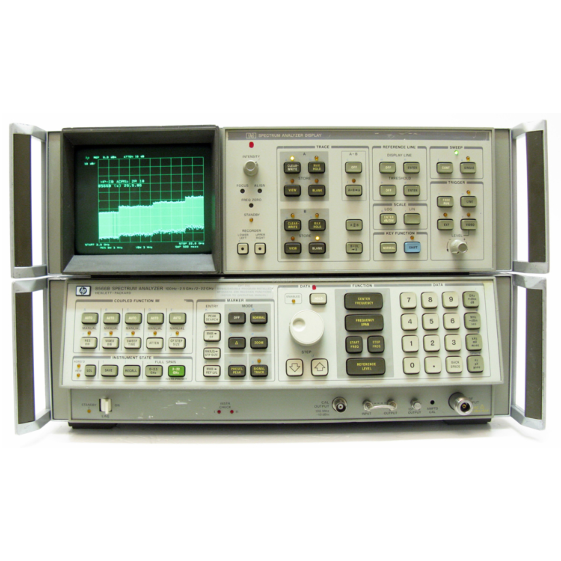 Hewlett Packard 8566B spectrum analyzer for RF and microwave signal analysis in laboratories.