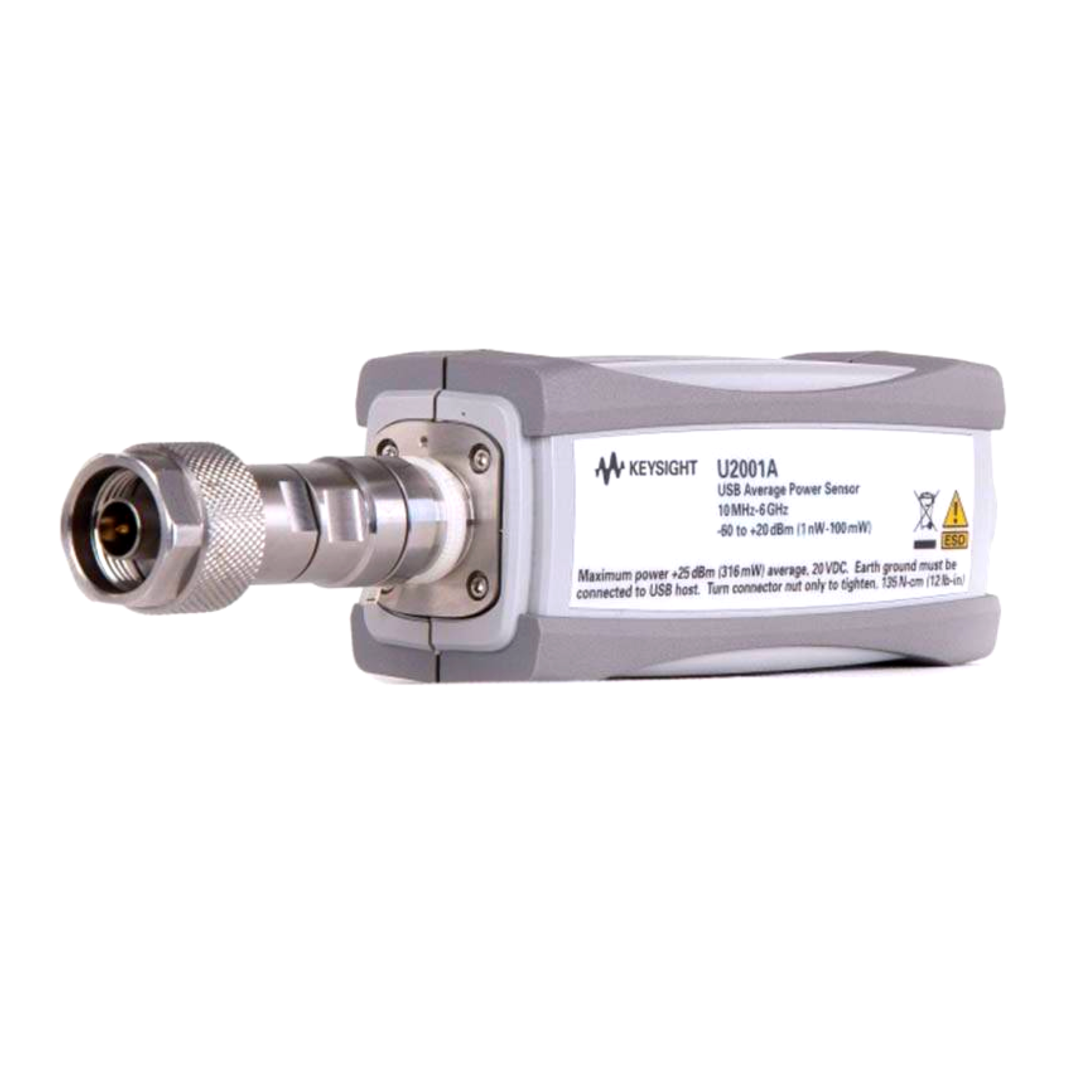 Keysight U2001A USB power sensor designed for accurate RF and microwave power measurements from 10 MHz to 6 GHz, ideal for lab and field testing applications.
