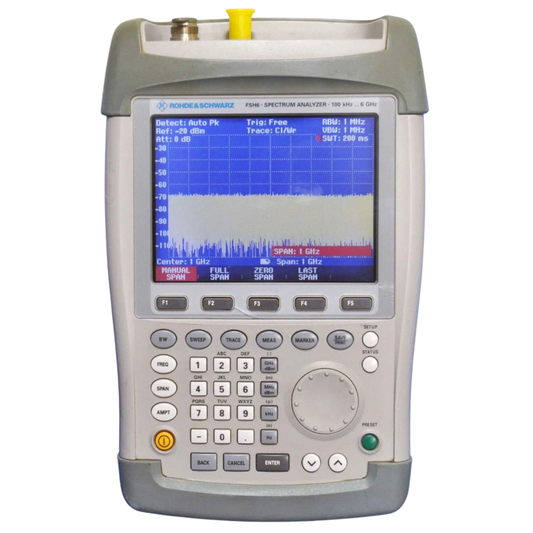 Rohde & Schwarz FSH6 handheld spectrum analyzer for professional RF signal analysis and field testing.