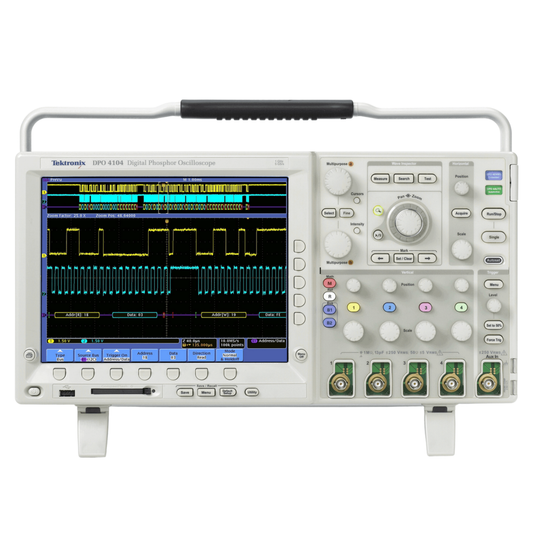 Tektronix DPO4104 1 GHz digital phosphor oscilloscope with four channels for advanced electronic signal analysis.