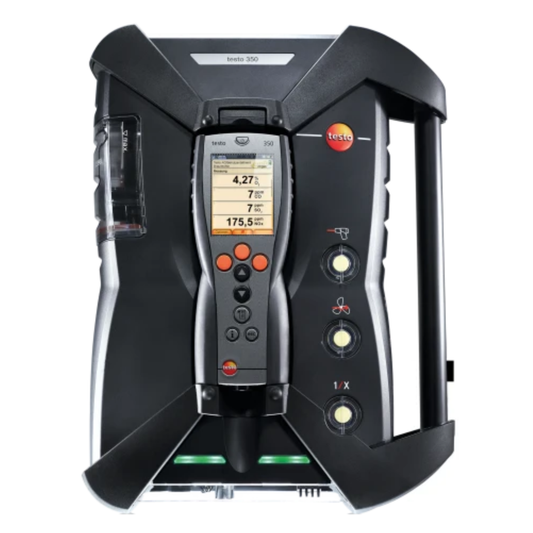 Testo 350 emission analyzer for industrial flue gas combustion and emissions measurement.